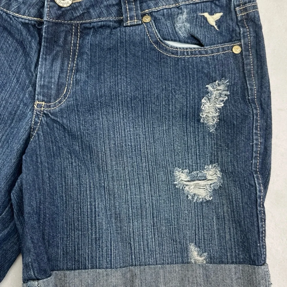 Grane Blue Denim Cuffed Distressed Jean Shorts